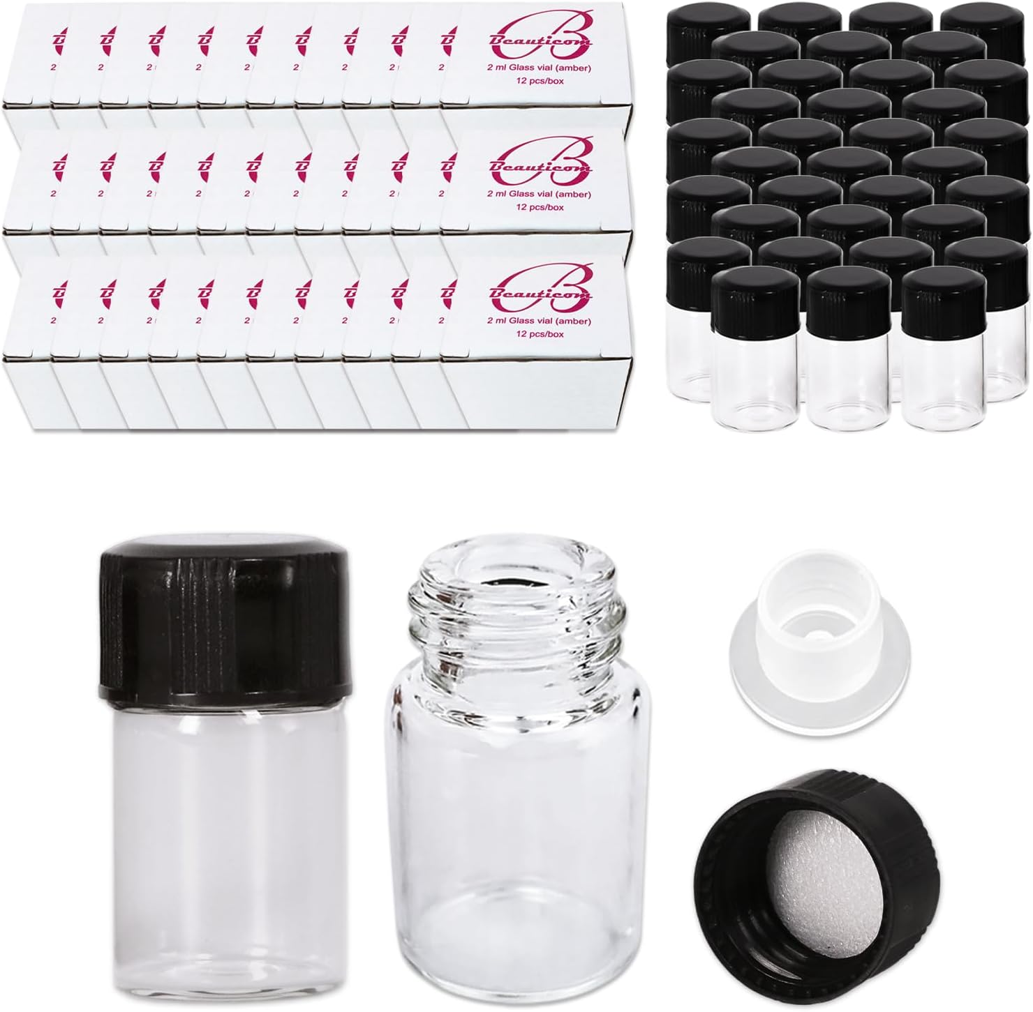 2ML Clear Glass Vial Set with Orifice Reducer and Dropper Top