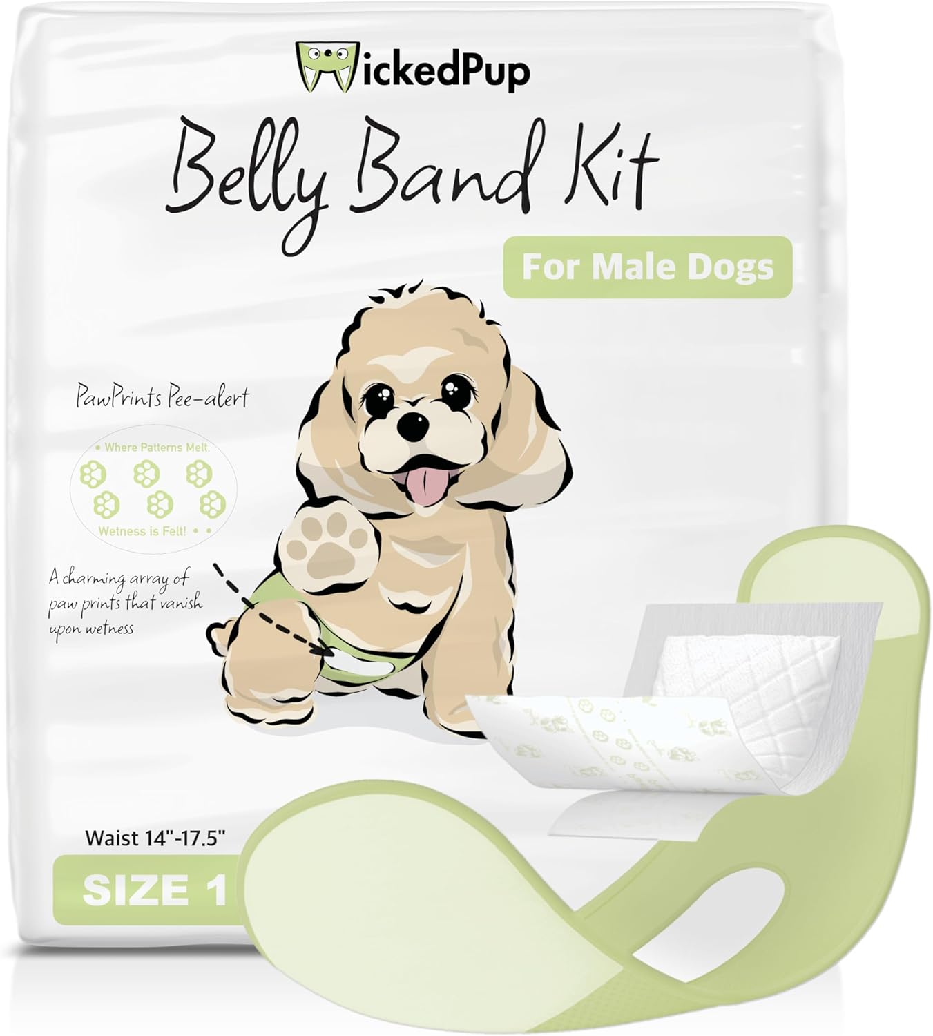 WICKEDPUP Male Belly Band Kit: 50 Pads + 1 Wrap