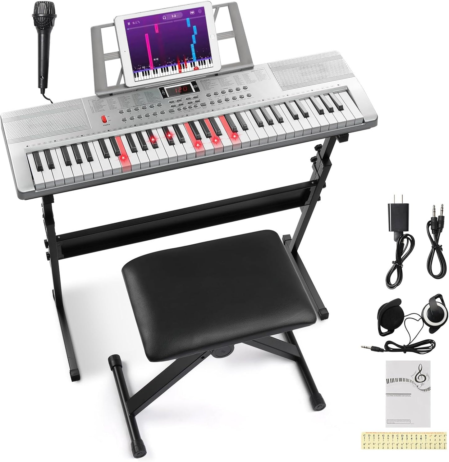 Ktaxon 61 Key Keyboard Piano with Lighted Keys and Accessories