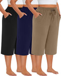 Plus Size Cotton Capris - Comfortable Stretchy Wide Leg Cropped Pants