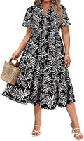 Plus Size Dresses for Curvy Women Collared Vneck Midi Ruffle Dress 5%
