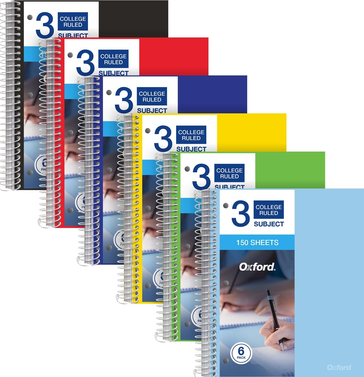 Oxford 3 Subject Spiral Notebook Set with Water-Resistant Covers