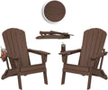 Folding Adirondack Chair Set of 2 with Cup Holders - Wood Texture