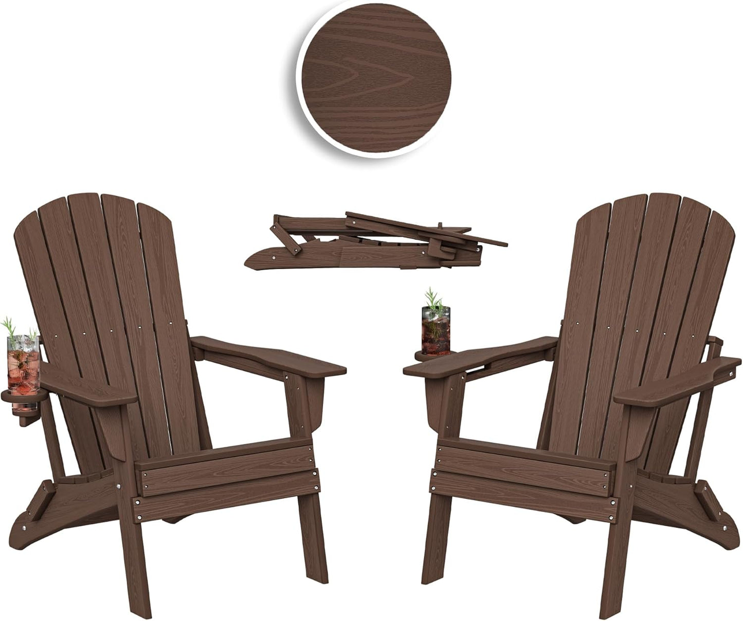 Folding Adirondack Chair Set of 2 with Cup Holder for Comfort