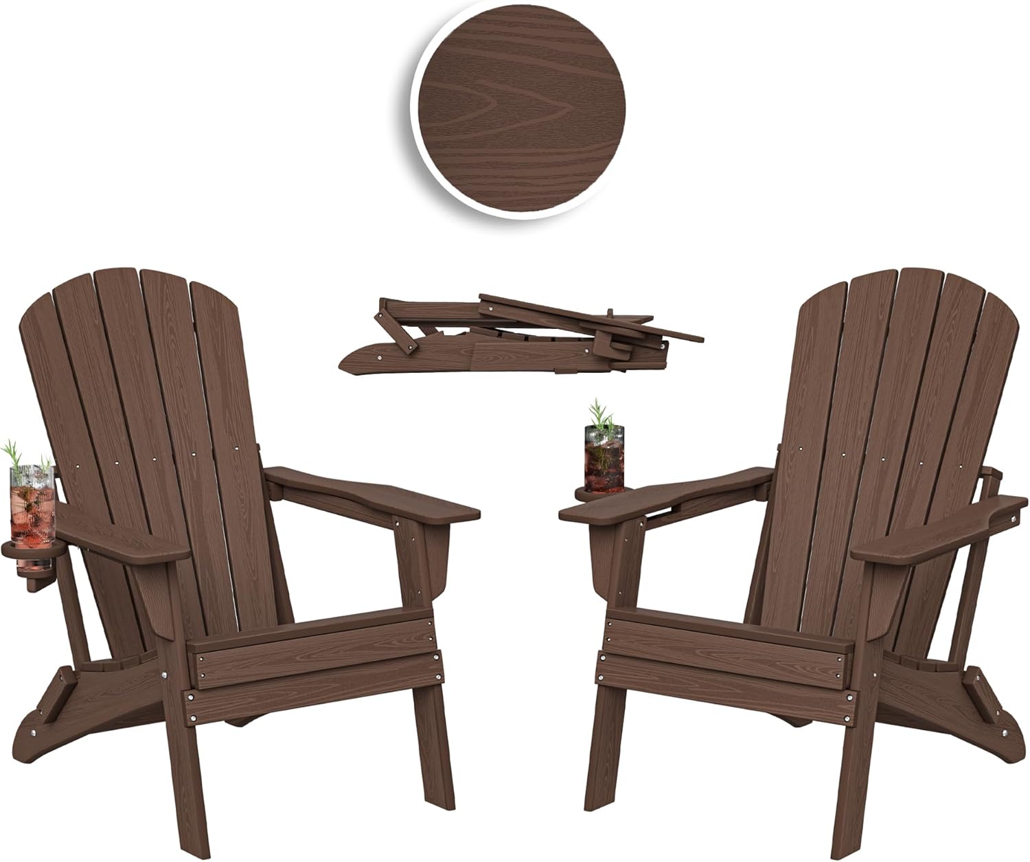 Folding Adirondack Chair Set of 2 with Cup Holder for Comfort