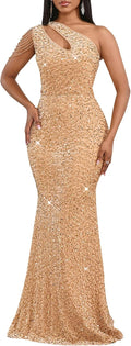 Cololura Sequin One Shoulder Tassel Mermaid Bodycon Dress (Style TMRG)
