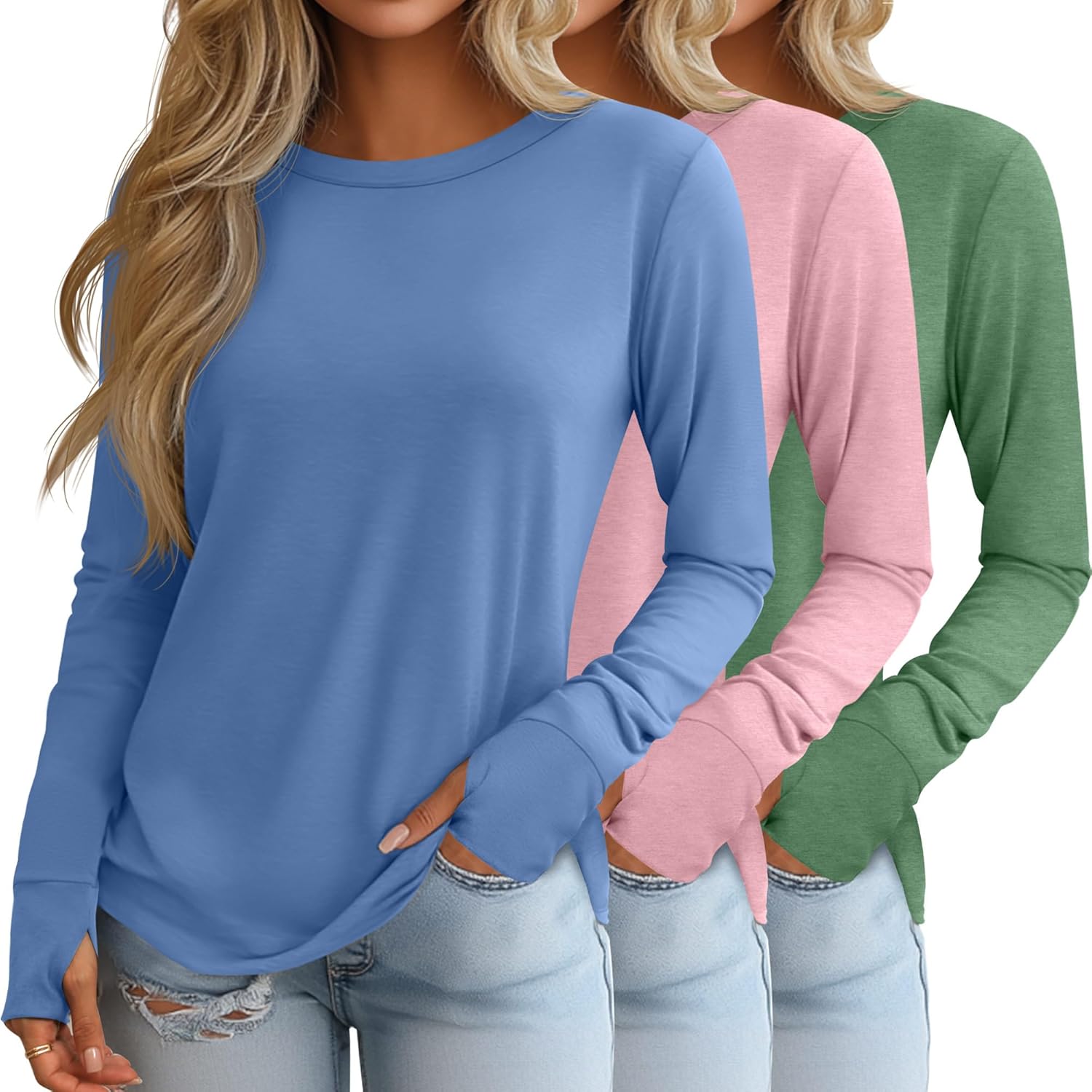 Huukeay Women's Long Sleeve Shirts with Thumb Holes - Trendy Tops