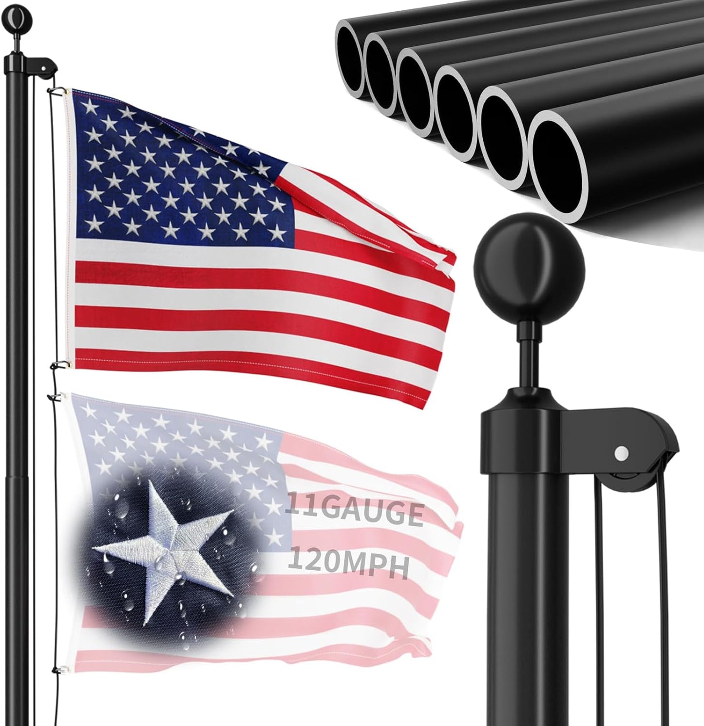 11 Gauge Heavy Duty Flag Pole Kit for 25 FT Outdoor Use