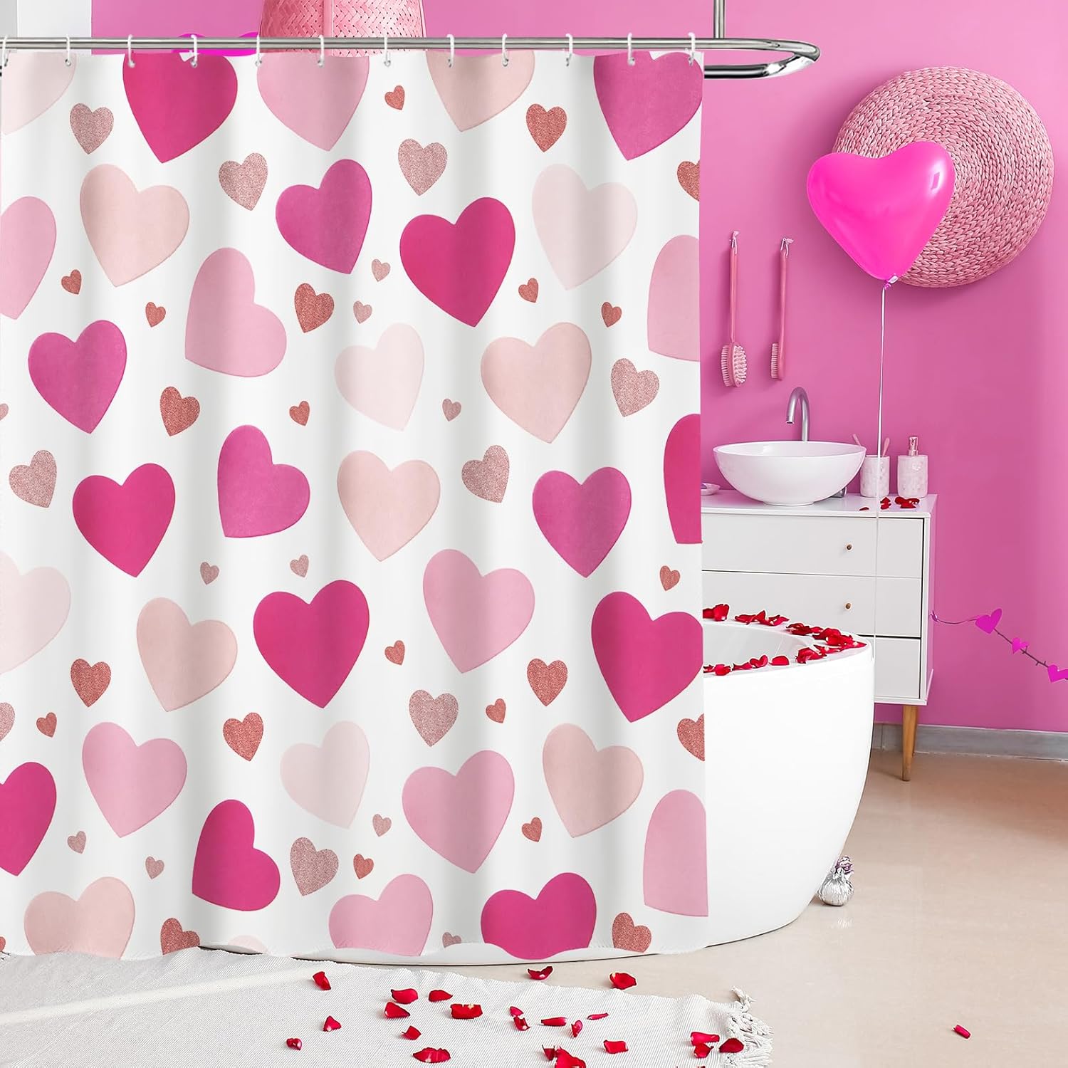 Valentine's Day Shower Curtain - Love Hearts & Roses