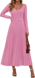 PRETTYGARDEN Sweater Dress Ribbed Knit Pleated A Line Maxi - Elegant