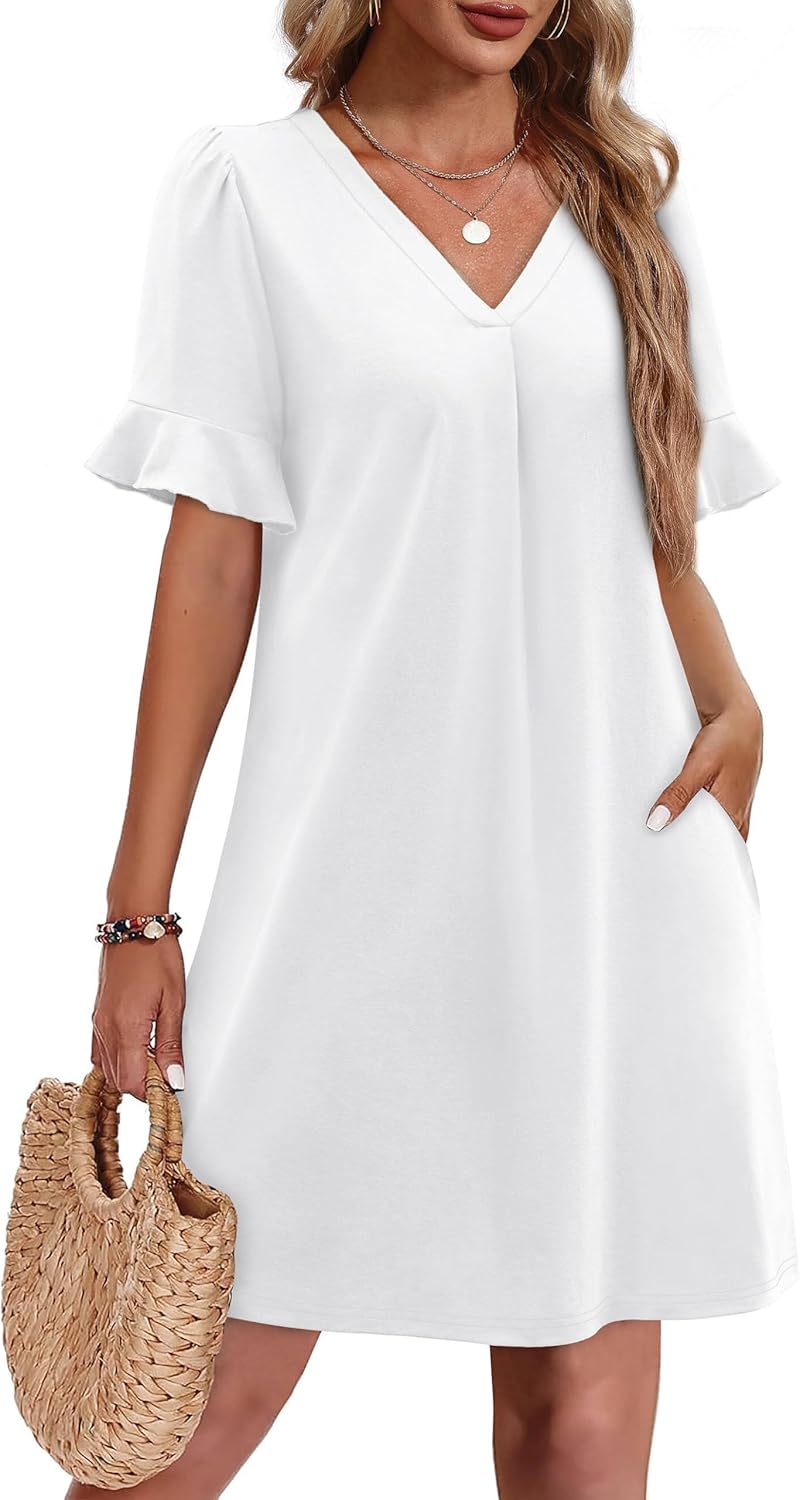 OFEEFAN Summer Dresses for Women with Ruffle Short Sleeves