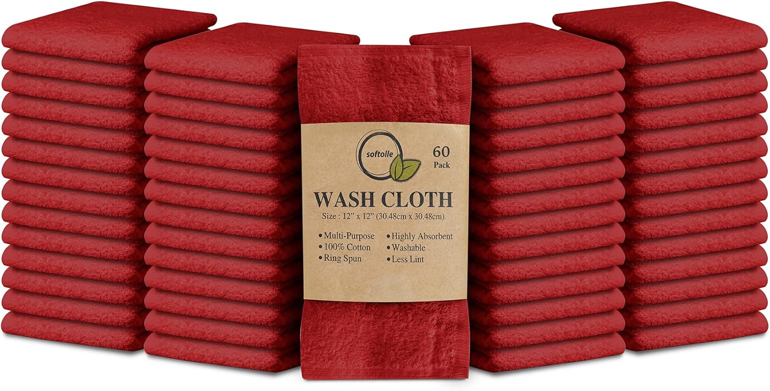 Softolle 100% Cotton Washcloths - Highly Absorbent Face Towels