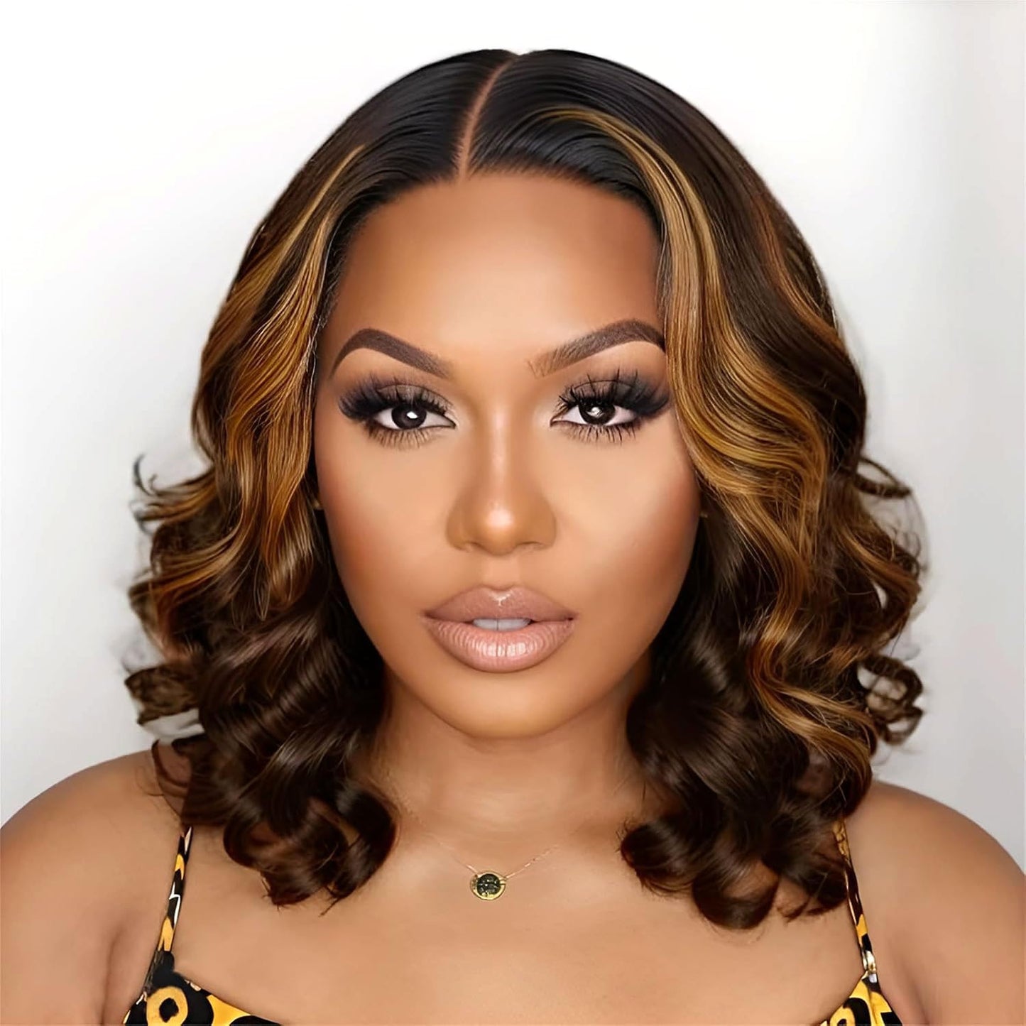 Highlight Lace Front Wig Human Hair Loose Wave 14inch Bob Style