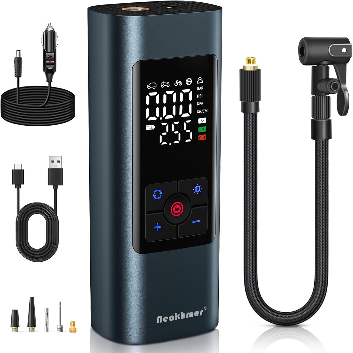 Neakhmer Cordless Tire Inflator: Instant 150PSI Pressure!