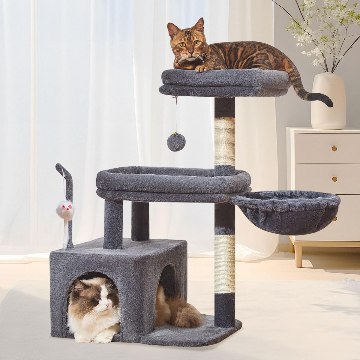 Taoqimiao MS043G Cat Tree - Cozy Cat Tower for Indoor Cats