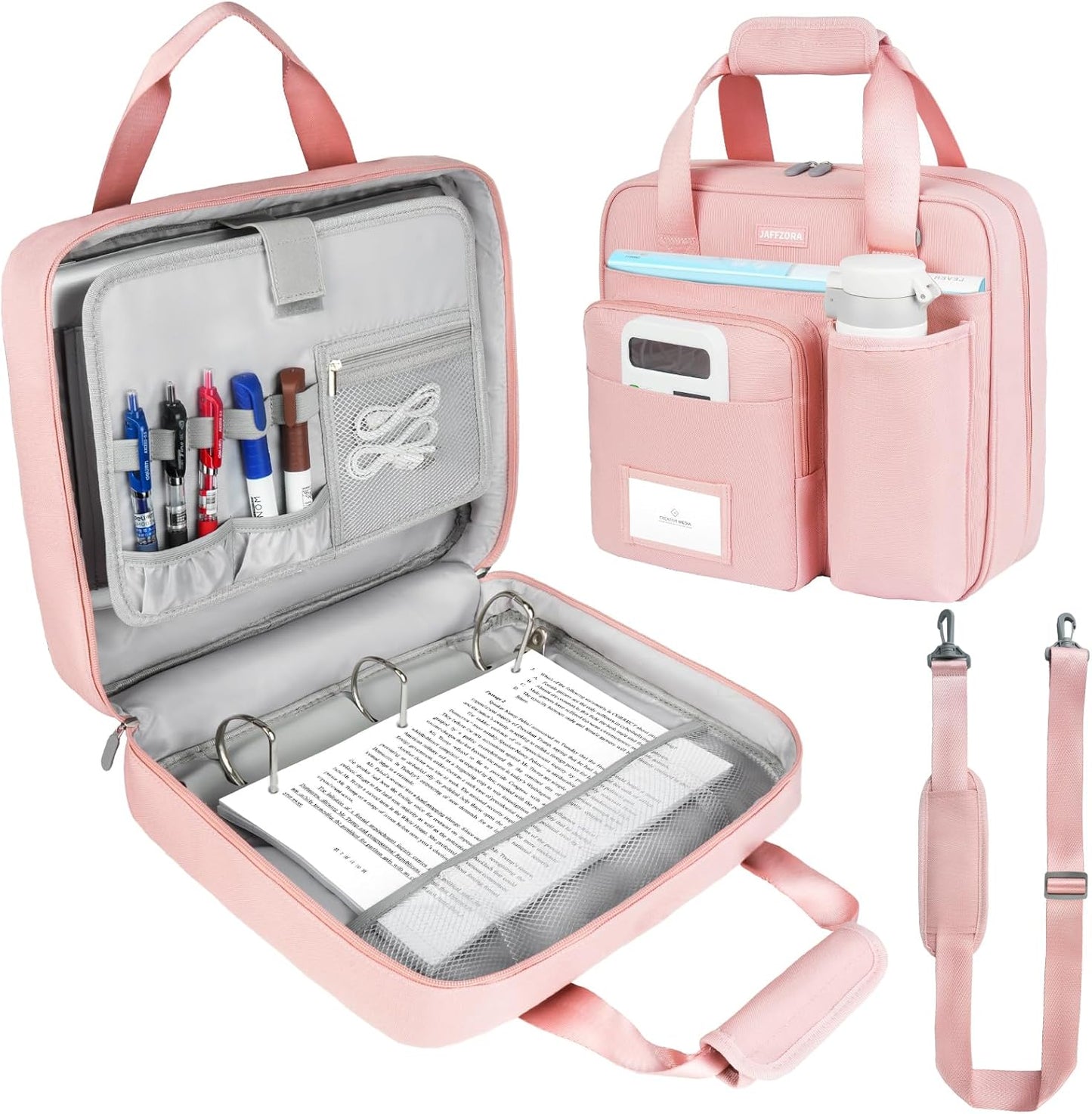 Zipper Binder 3 Ring with Shoulder Strap for School and Office