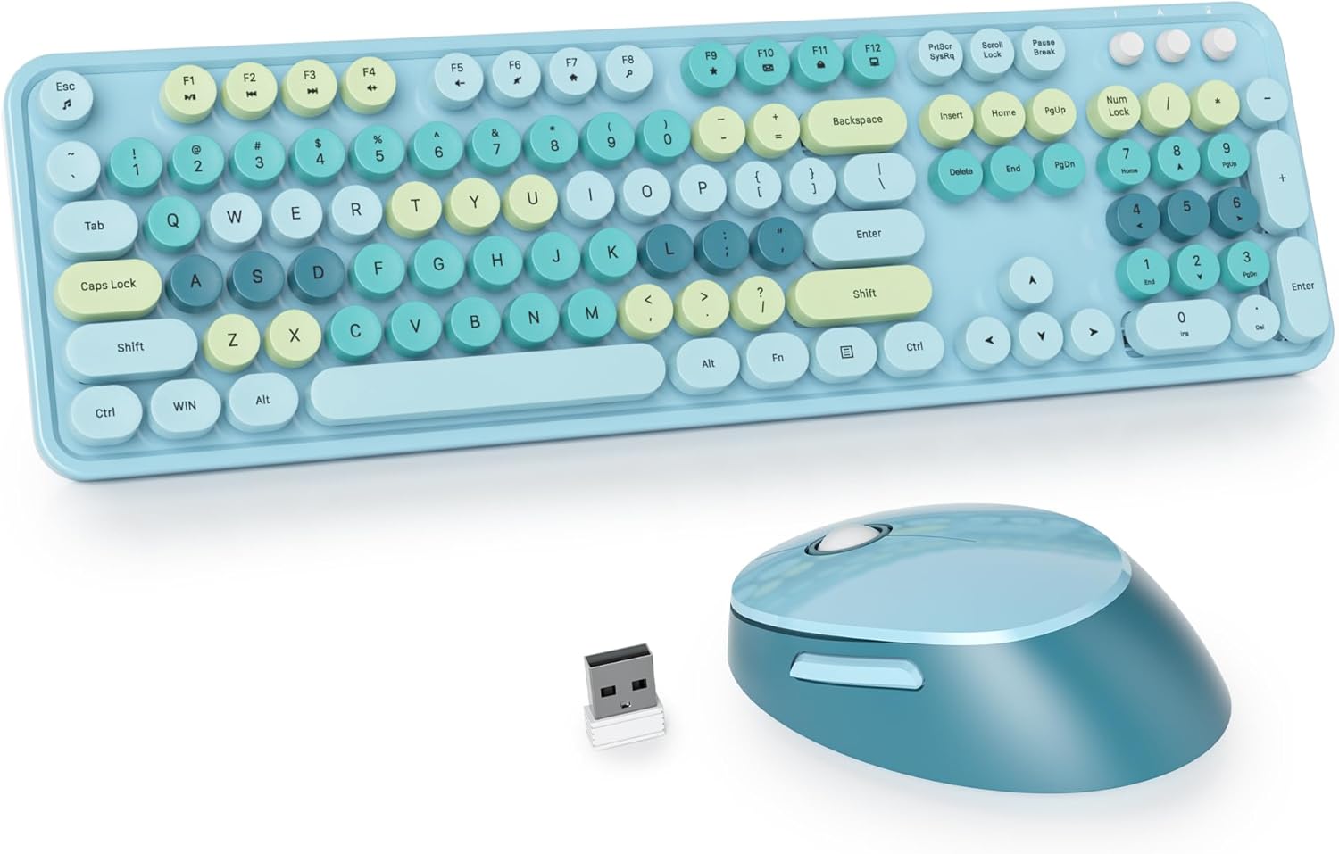 Retro Wireless Keyboard & Mouse Set - Colorful Blue