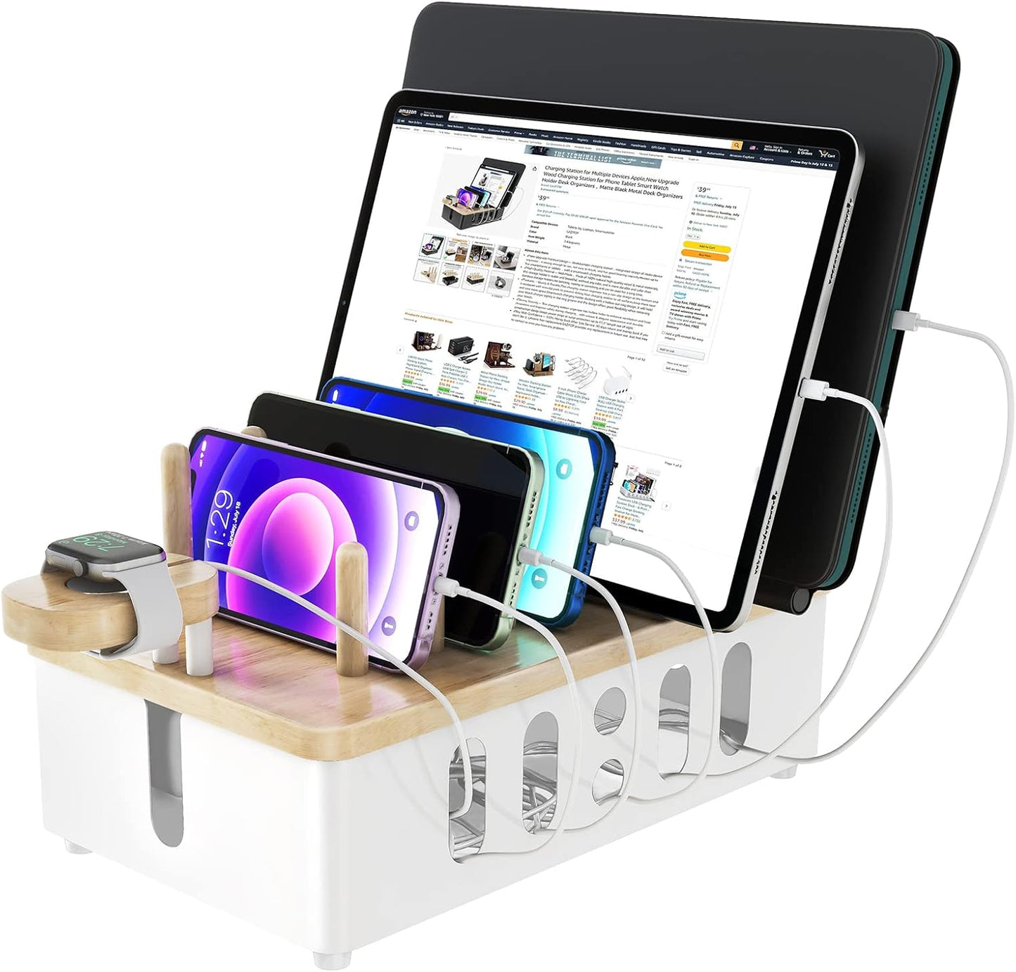 Charging Station for Multiple Devices - Elegant Wood Organizer