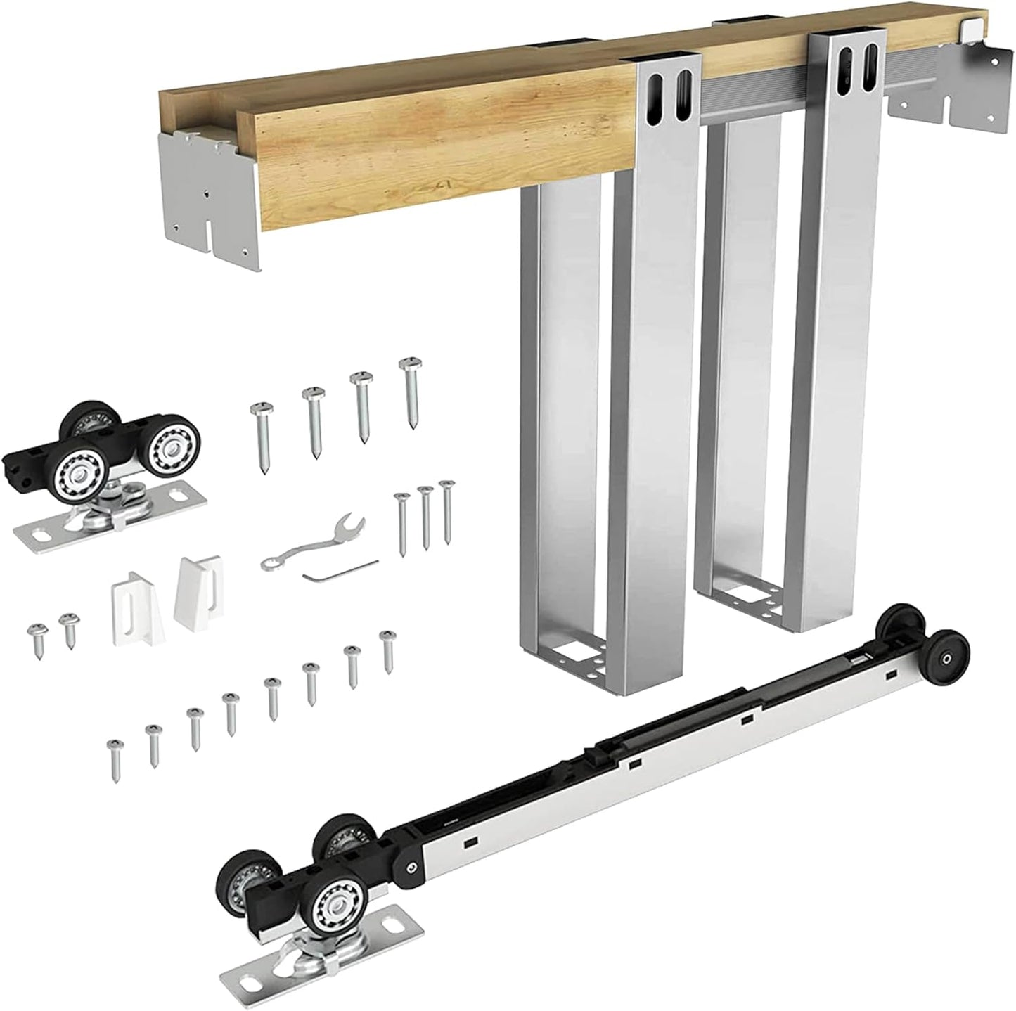 Pocket Door Frame Kit with Two-Way Soft-Close Mechanism for 28ft Door