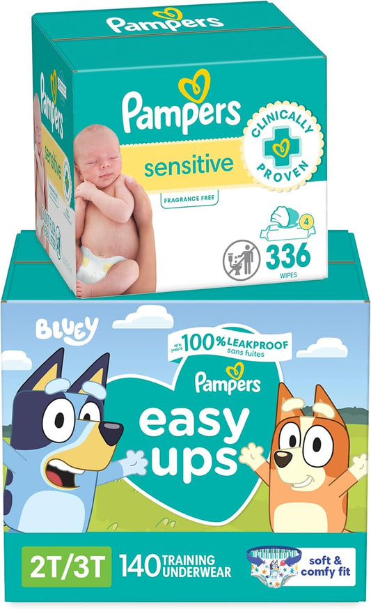 Pampers Easy Ups Training Pants 140ct + 336ct Baby Wipes, 2T-3T