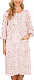 Bloggerlove House Dress Cotton Snap Front Nightgown - Cozy Everyday