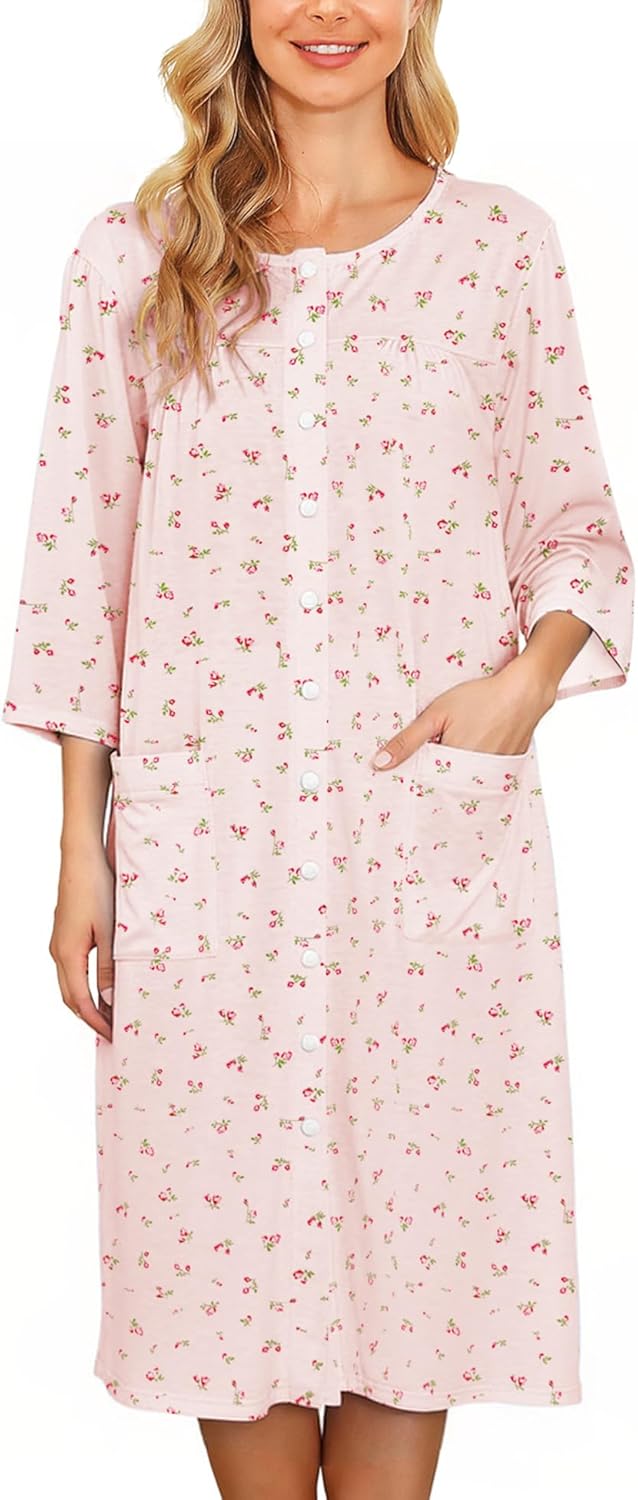 Bloggerlove House Dress Women Cotton Snap Front Nightgown