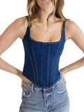Imily Bela Womens Sleeveless Denim Vest Crop Tank Top - Y2K Slim Fit