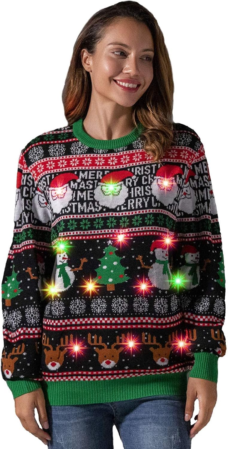 LED Ugly Christmas Sweater for Women and Men with Lights