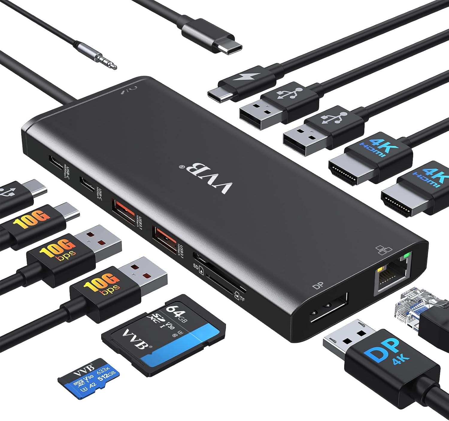 Docking Station Dual Monitor HDMI for Laptops - 14 in 1 Hub