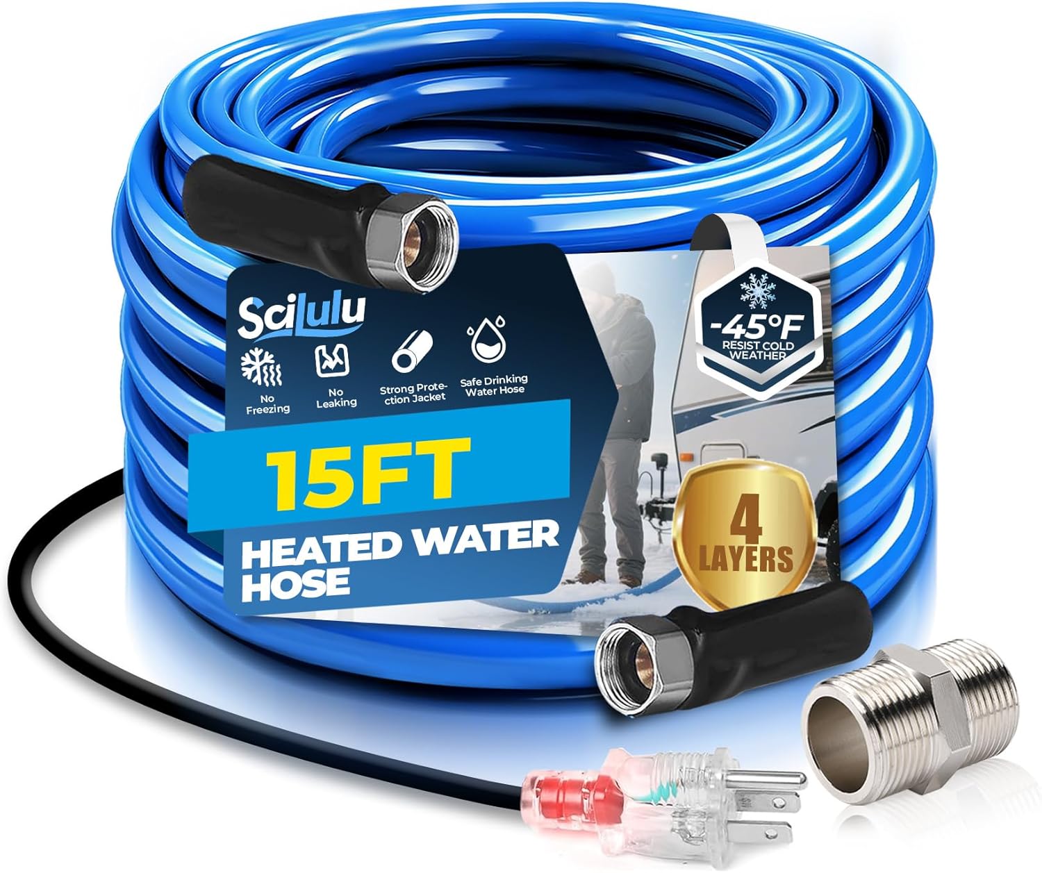 15FT Heated Water Hose for RV with Extreme Freeze Protection