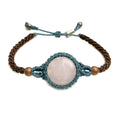 Rose Quartz Stone Macrame Bracelet in Blue and Brown - Handmade Boho