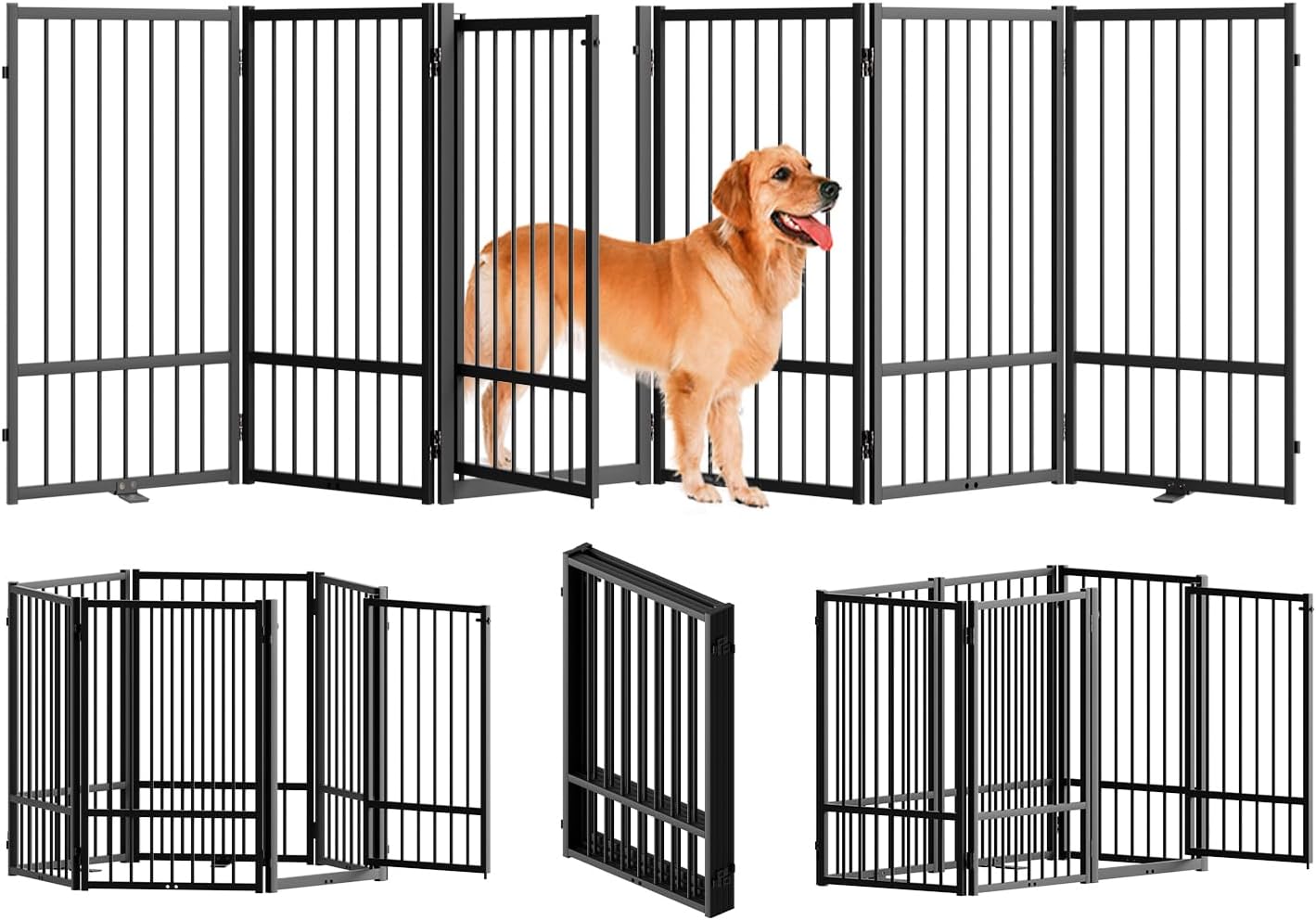 Full Metal Freestanding Dog Gate with Door for Indoor & Outdoor