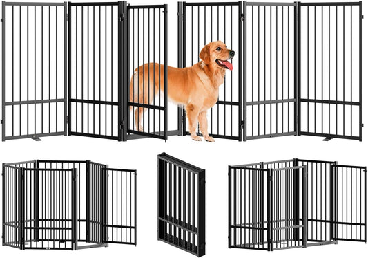Full Metal Freestanding Dog Gate with Door for Indoor & Outdoor