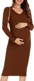 WANTROY Maternity Dress Long Sleeve V Neck for Photoshoot