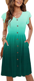 Women Summer Midi Dress Sleeveless Swing Button Down - Flattering Fit