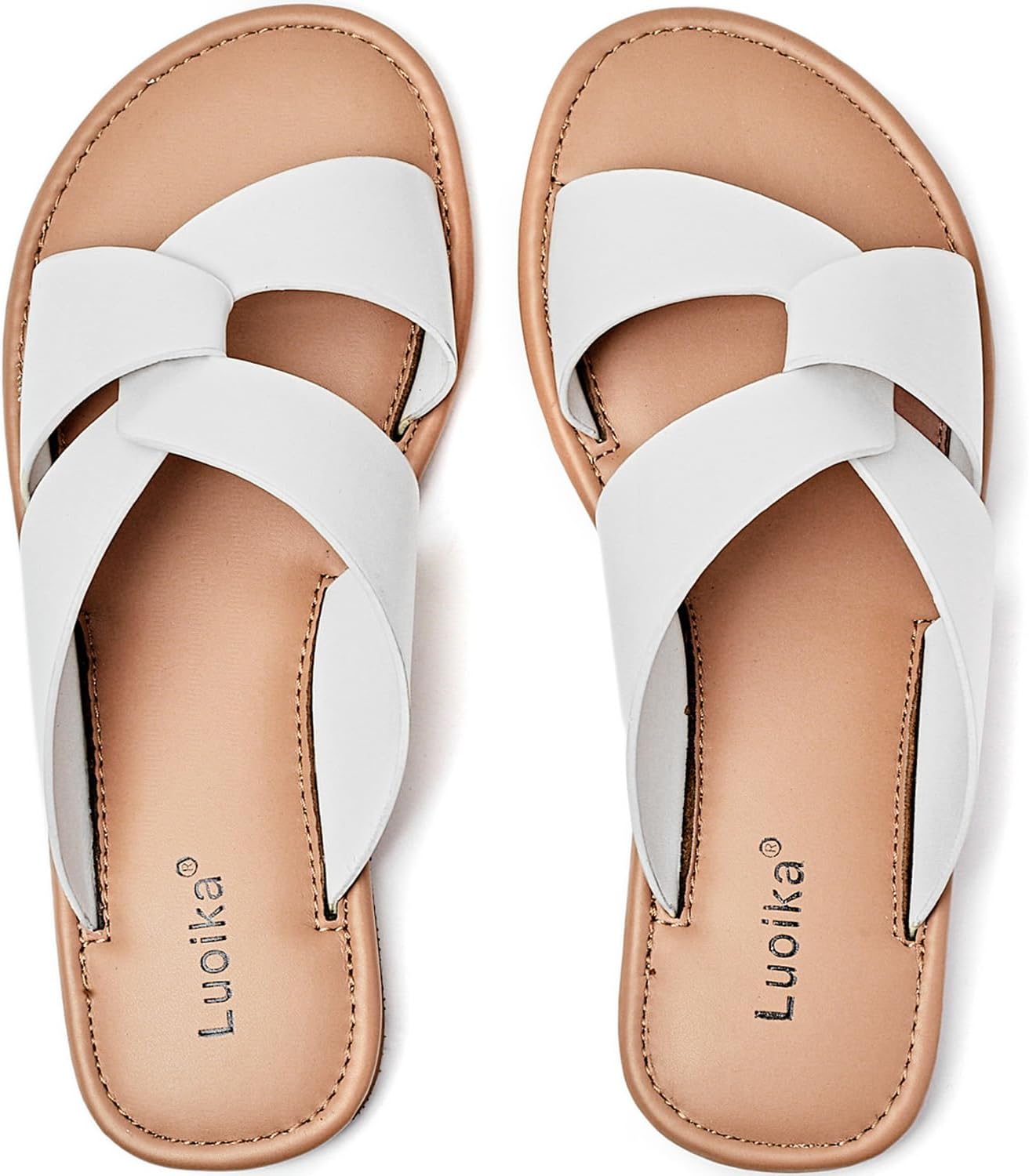 Luoika Women's Wide Width Flat Slides Sandals for Summer Fun