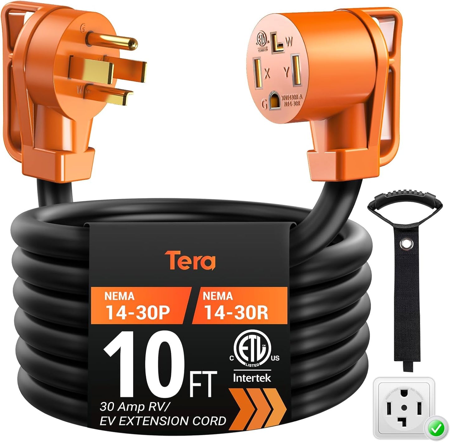 Tera 30 Amp RV & Dryer Extension Cord 10 FT for EV Charging