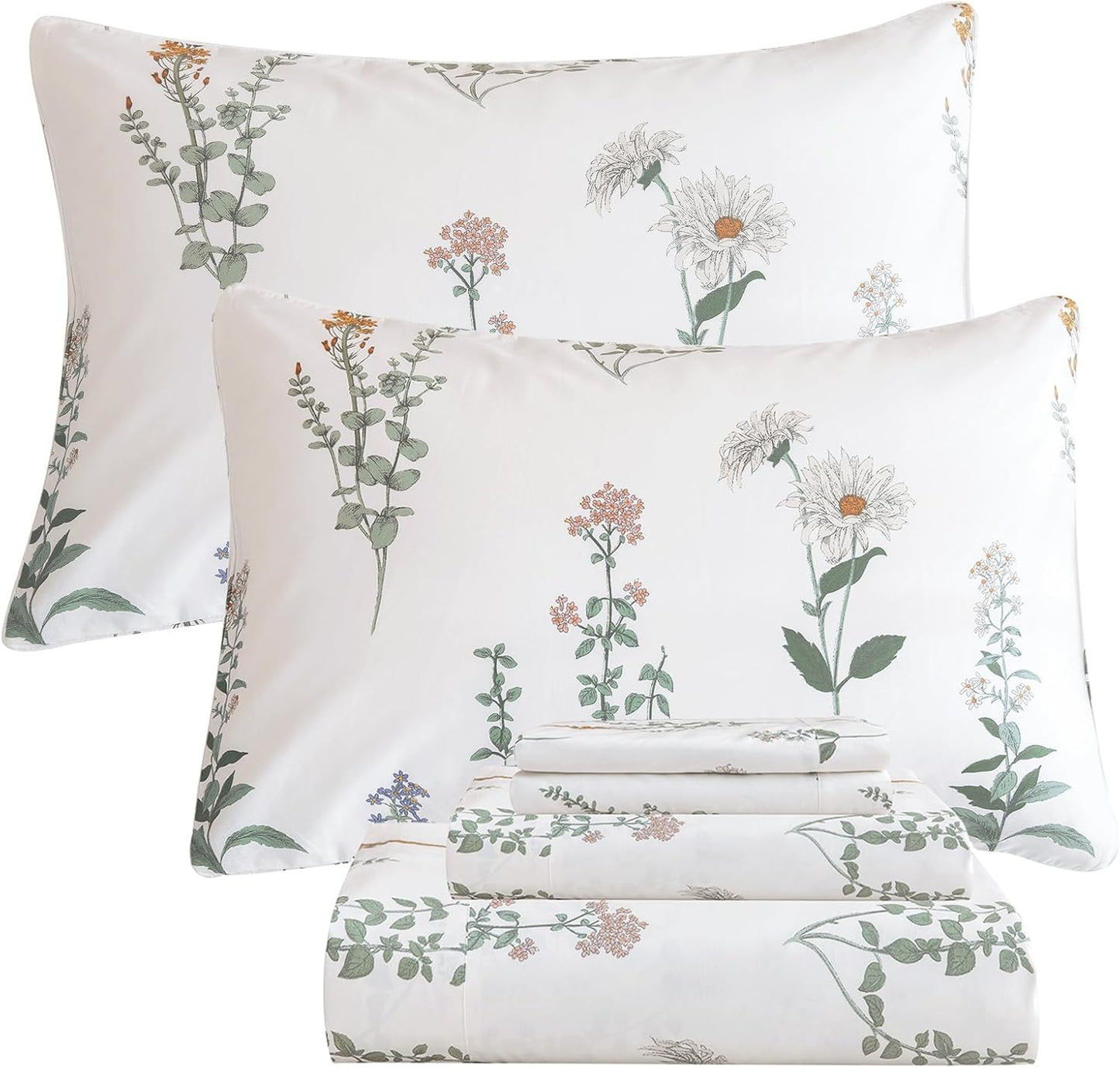 QSH Floral King Size Sheet Sets - 100% Egyptian Cotton Bedding
