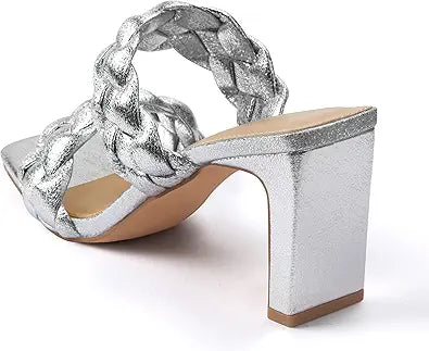 Carcuume Womens Braided Heels Square Open Toe Strappy Sandals
