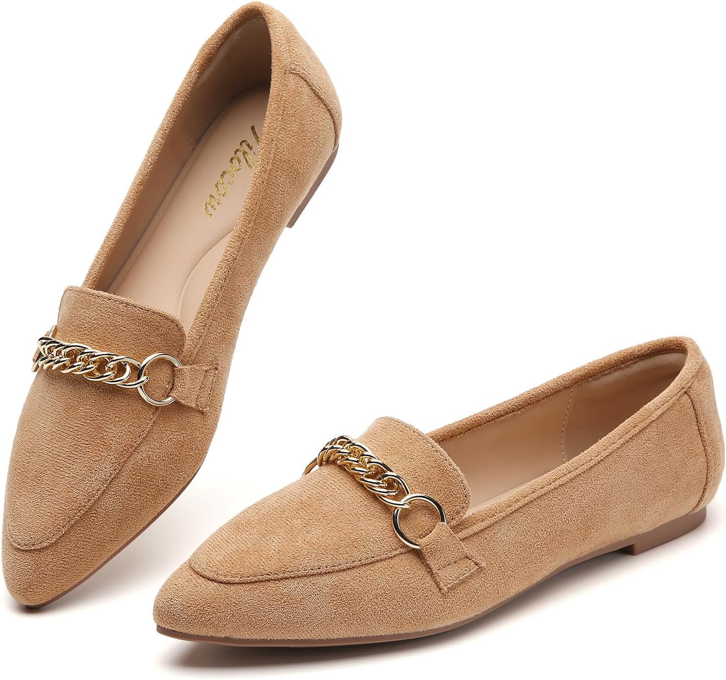 Tilocow Metal Chain Loafers for Women Stylish Pointed Toe Flats