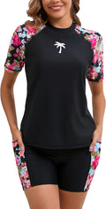 Halcurt Women's Two Piece Rash Guard Swim Shirt Set - Modest Coverage