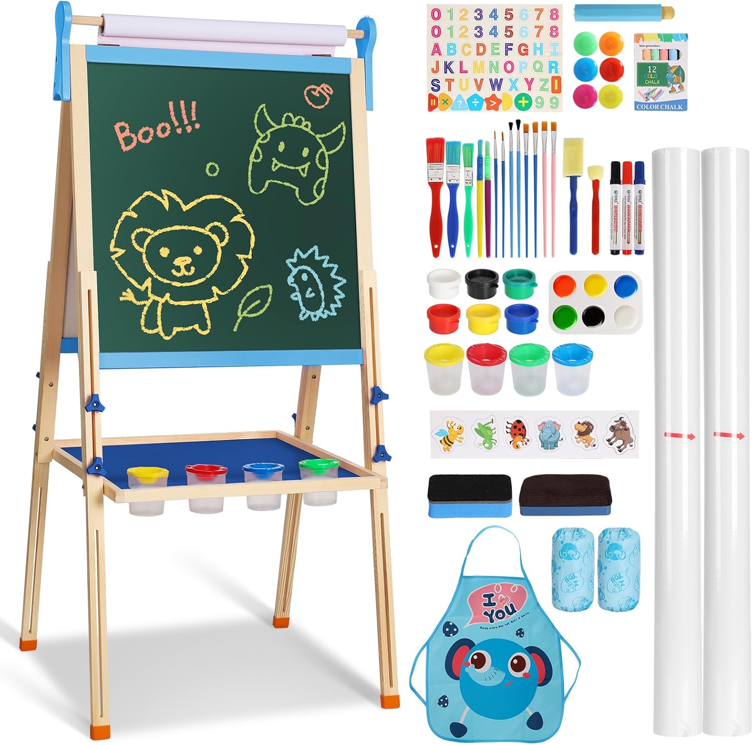 Kids Wooden Art Easel with Adjustable Height for Creative Fun