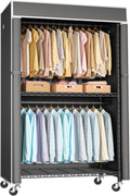 Black Clothing Rack with Dark Gray Cover - Rolling Garment Closet