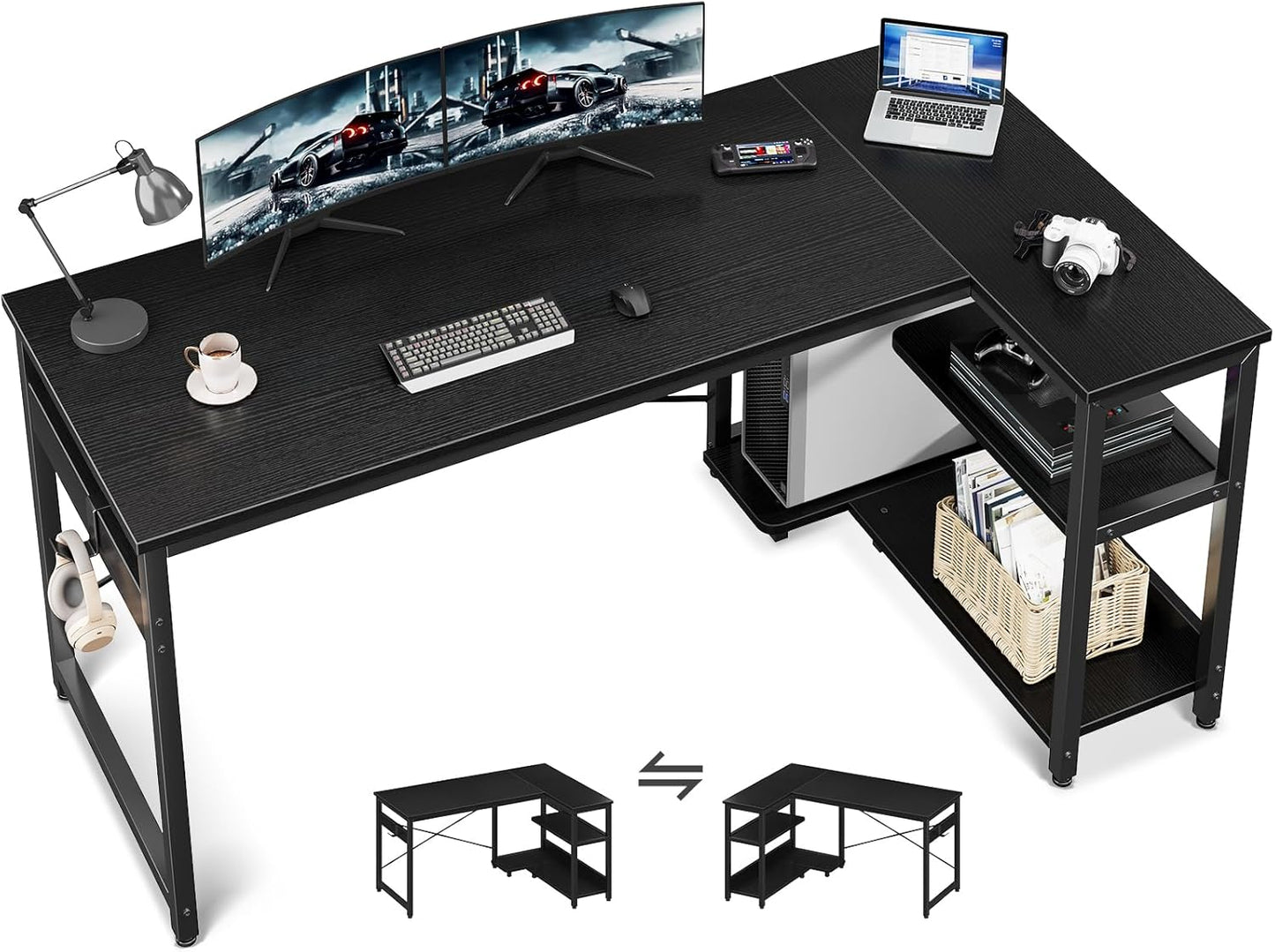 Casaottima L Shaped Computer Desk with Storage for Home Office