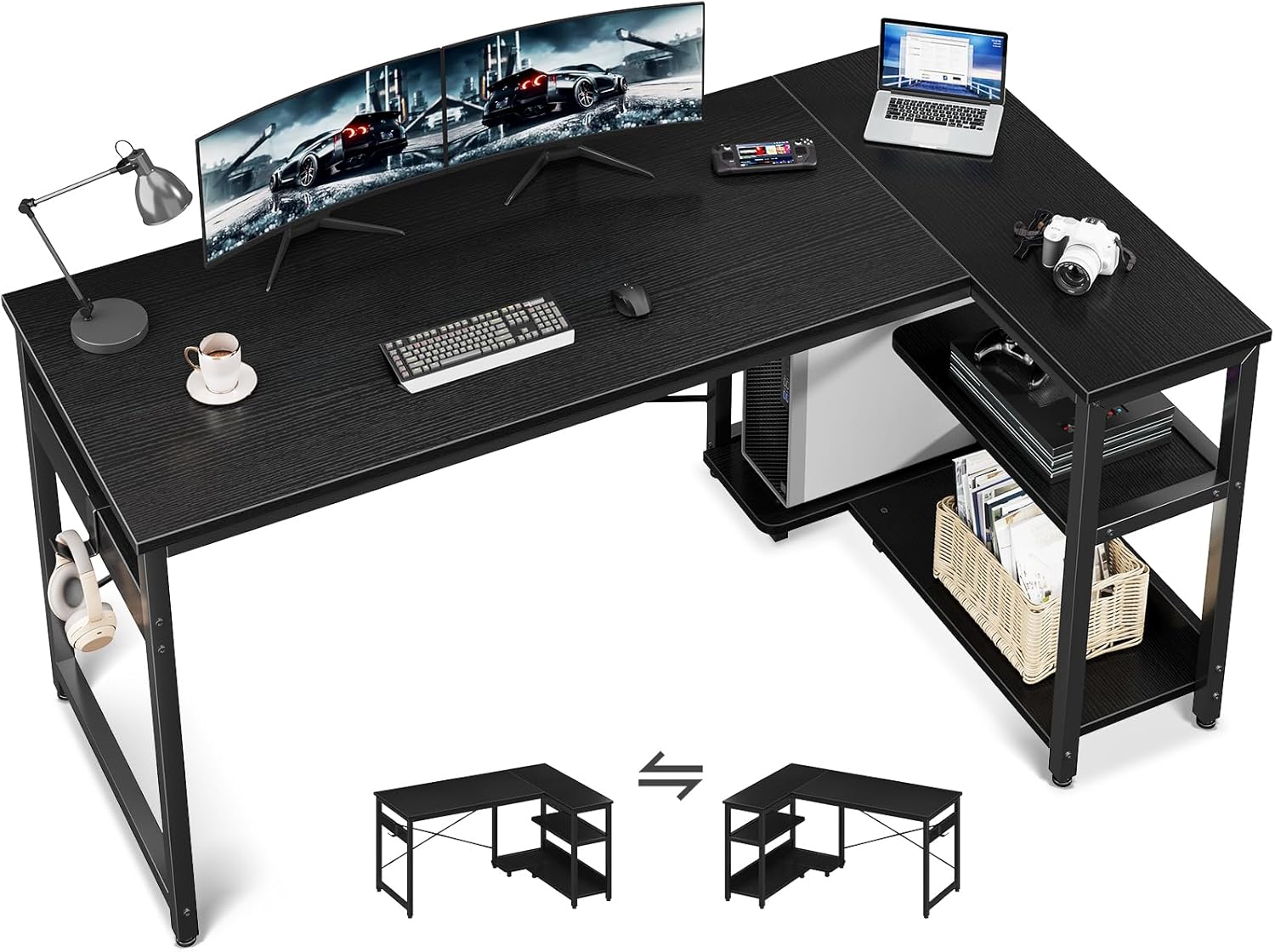 Casaottima L Shaped Computer Desk with Storage for Home Office