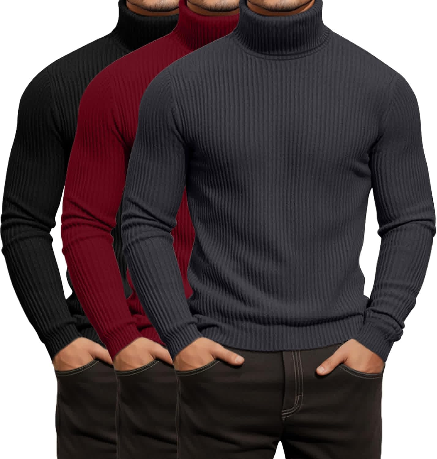 Men's Ribbed Turtleneck Shirts - Lightweight Long Sleeve Sweaters