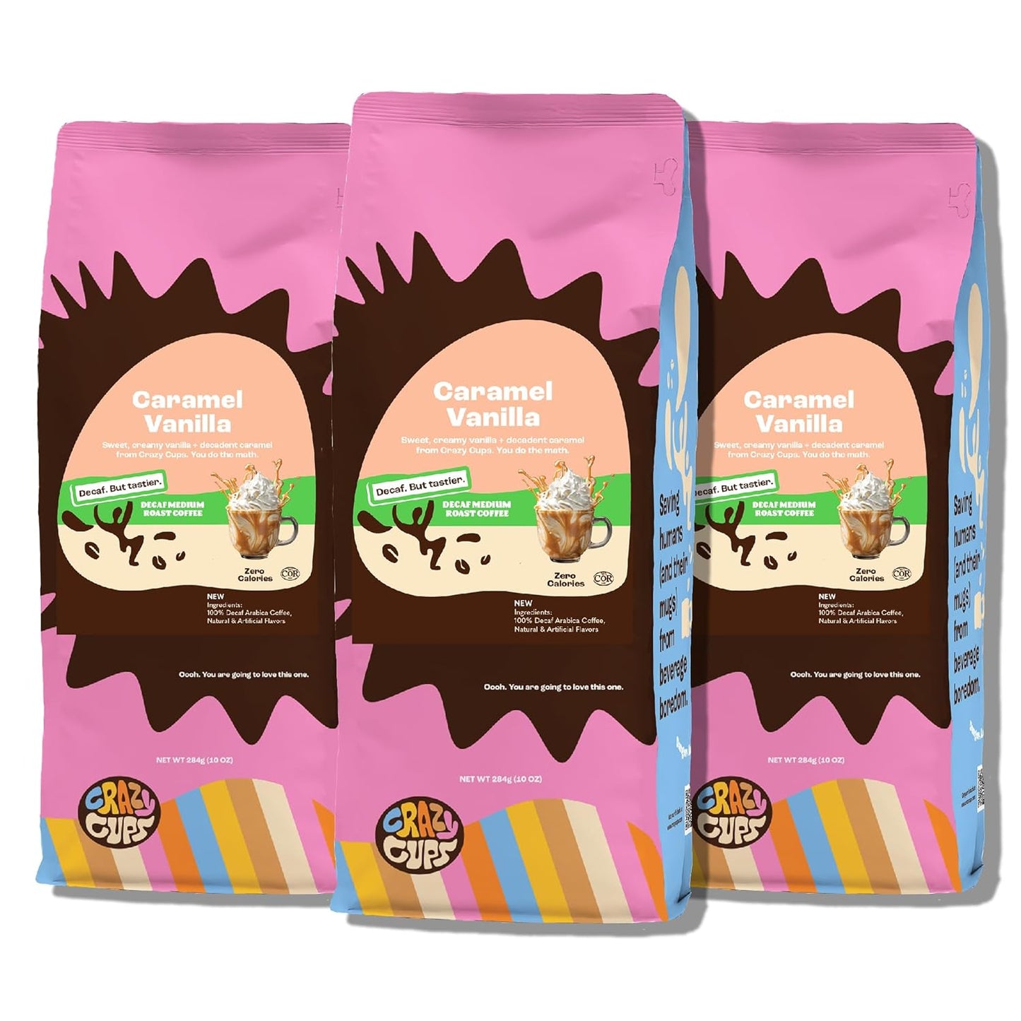 Crazy Cups Decaf Caramel Vanilla Coffee, 10 oz Bags, 3 Pack