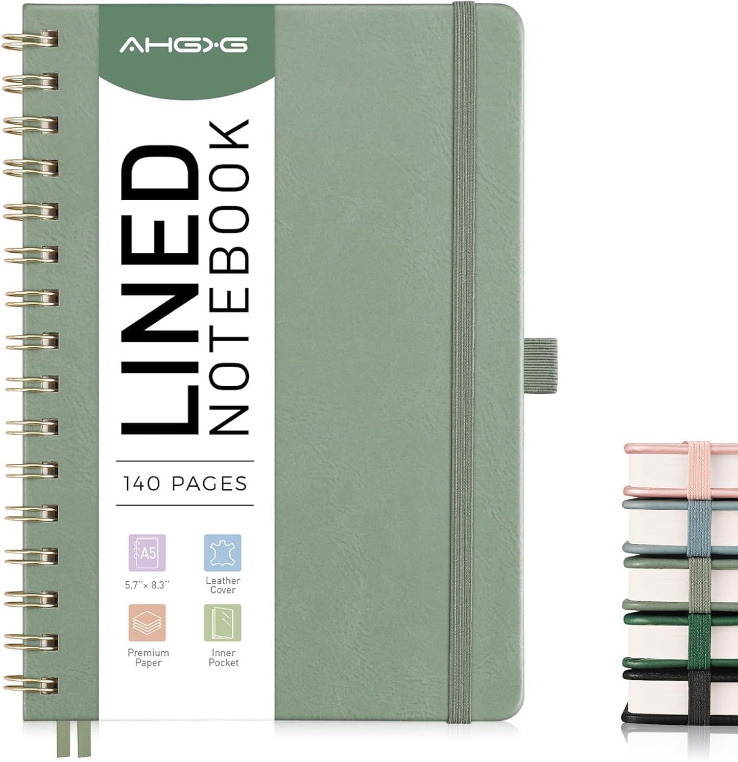 Premium A5 Sage Green Leather Journal - Numbered Pages, College Ruled - Ideal for School & Work