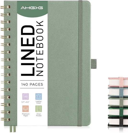 Premium A5 Sage Green Leather Journal - Numbered Pages, College Ruled - Ideal for School & Work