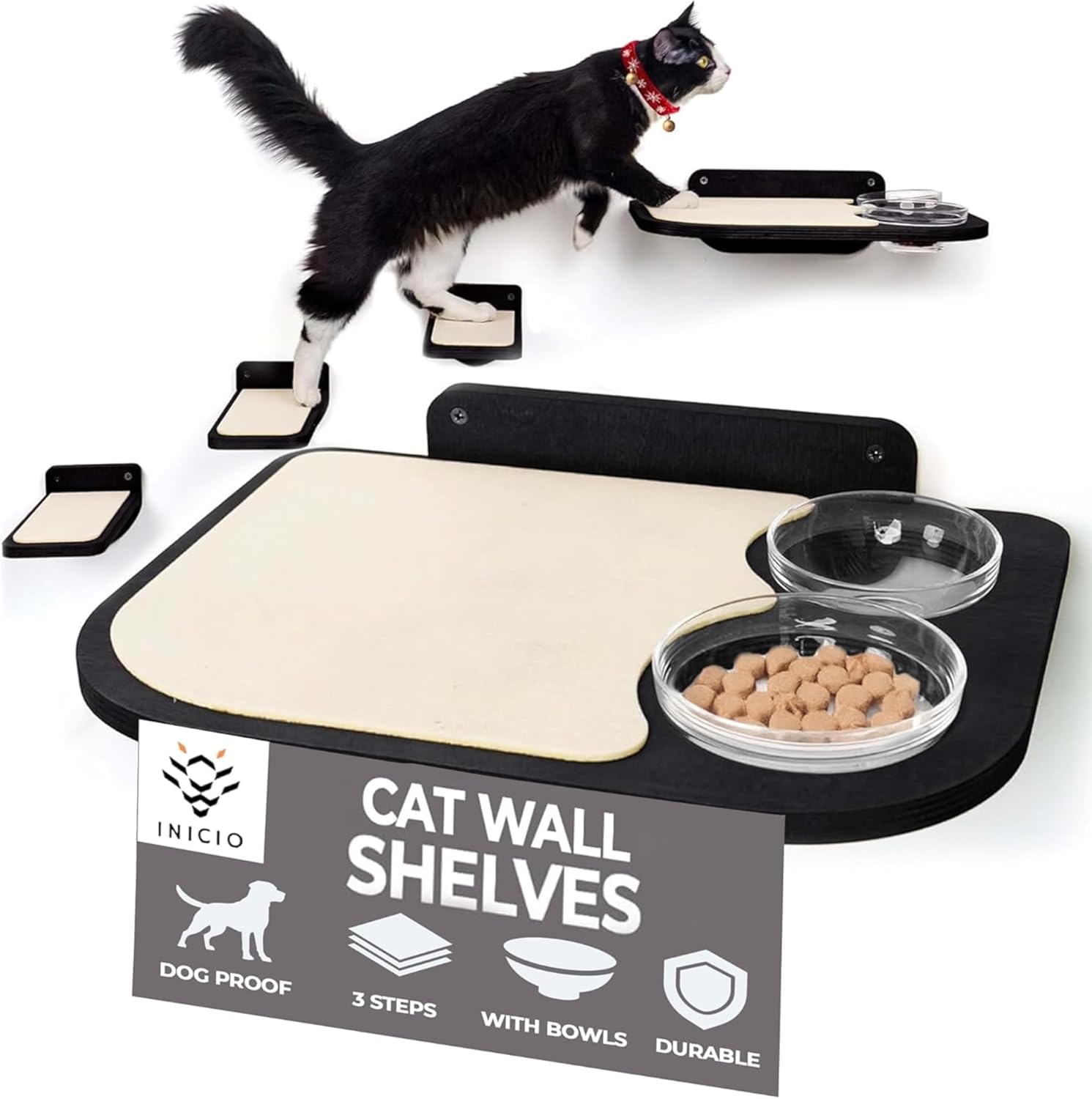 Cat Wall Shelves Feeding Station for Dogs with 3 Step Design